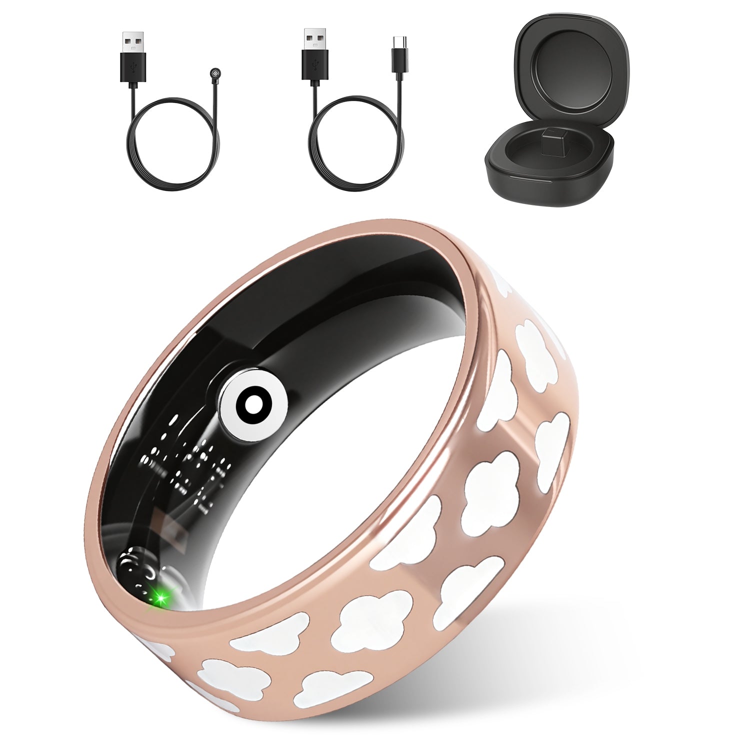 Elnamo Smart Ring, Health/Fitness/Sleep/Stress/HRV Tracker With Magnetic Charging Case, Compatible With IOS & Android (For Women & Men) (7-Day Battery) (Gold & White)