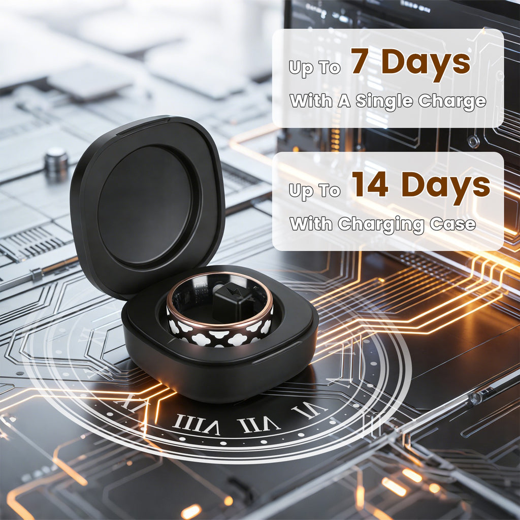 Elnamo Smart Ring, Health/Fitness/Sleep/Stress/HRV Tracker With Magnetic Charging Case, Compatible With IOS & Android (For Women & Men) (7-Day Battery) (Gold & White)