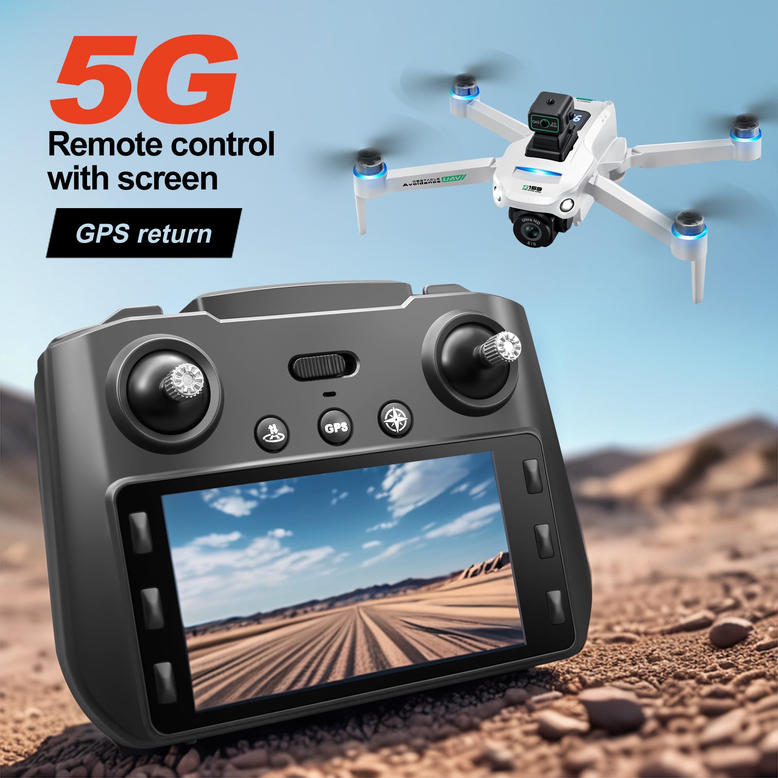 Elanmo S159 Drone 2026  (5GHz Wi-Fi Support) Real 4K Camera, Aerial Photography, Remote Controller Wth Built-in Screen
