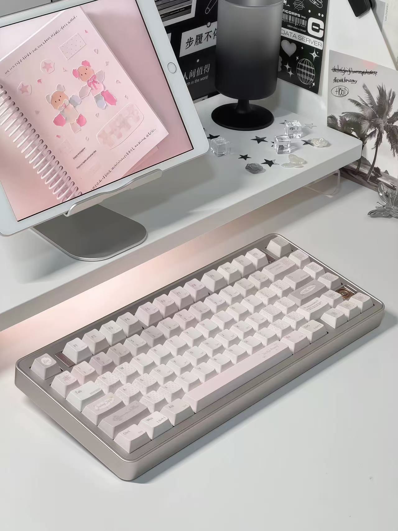 Elanmo Minimalist Design Mechanical Keyboard, Simple Cute Design (Compact Size) (White & Pink)
