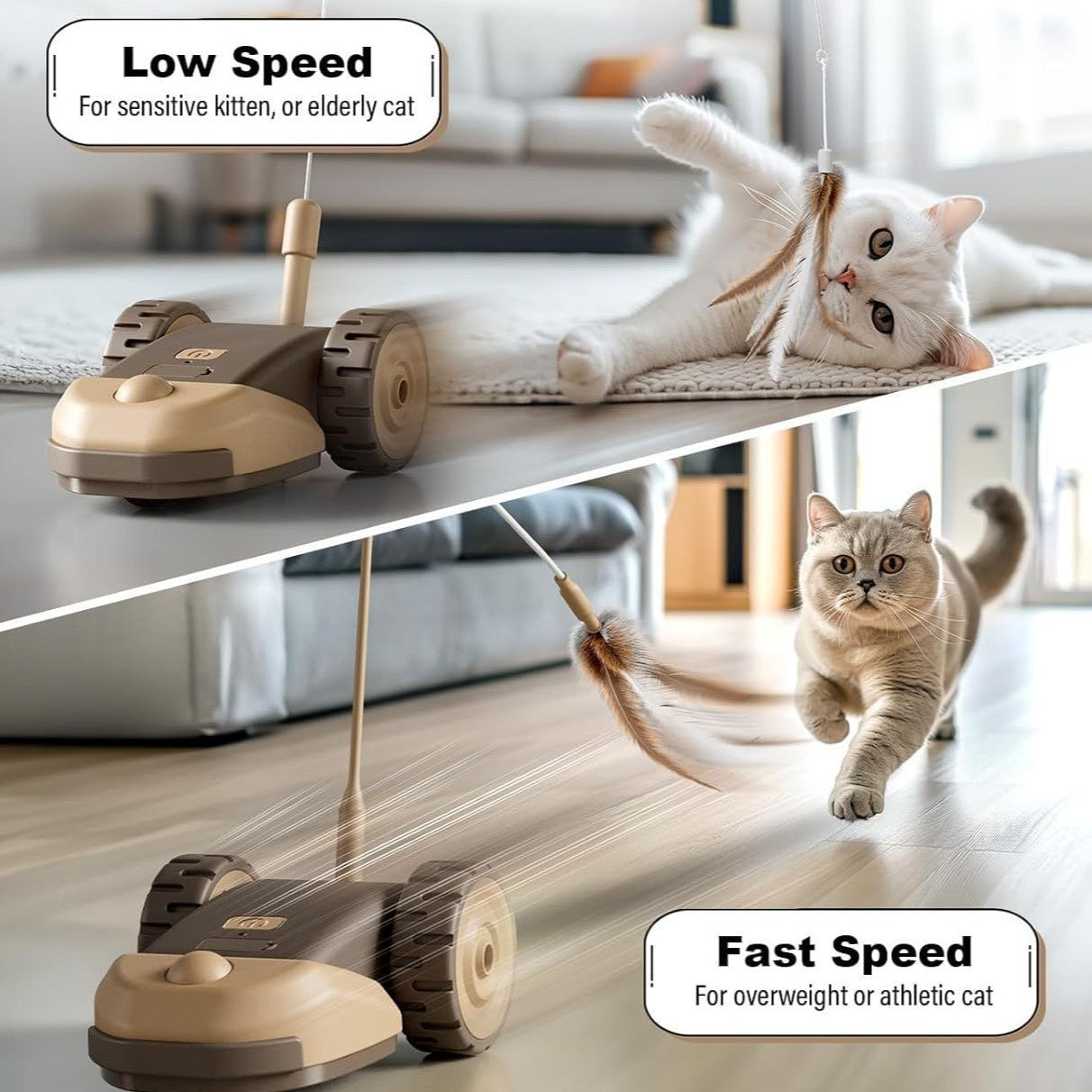 Elanmo Smart Remote-Controlled Toy Car With Feather Bait Attachment (Toy For Cats)