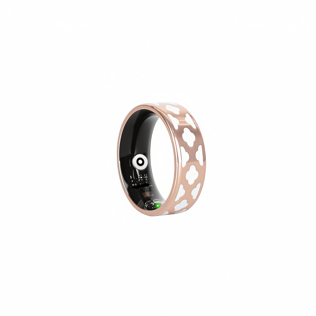 Elnamo Smart Ring, Health/Fitness/Sleep/Stress/HRV Tracker With Magnetic Charging Case, Compatible With IOS & Android (For Women & Men) (7-Day Battery) (Gold & White)