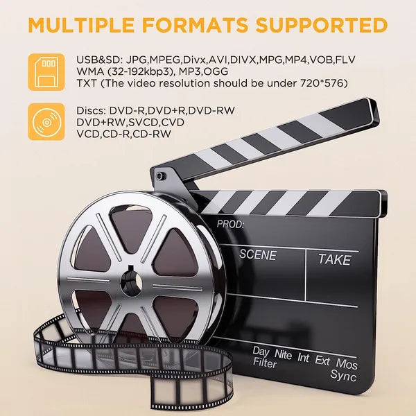 DBPOWER Portable DVD Player With 14.1" HD (Swivel Support) DVD/USB/SD Card And Multiple Disc Formats, Power Speakers, 6Hr Battery, 5000mAh Battery, Video/Projector Out.