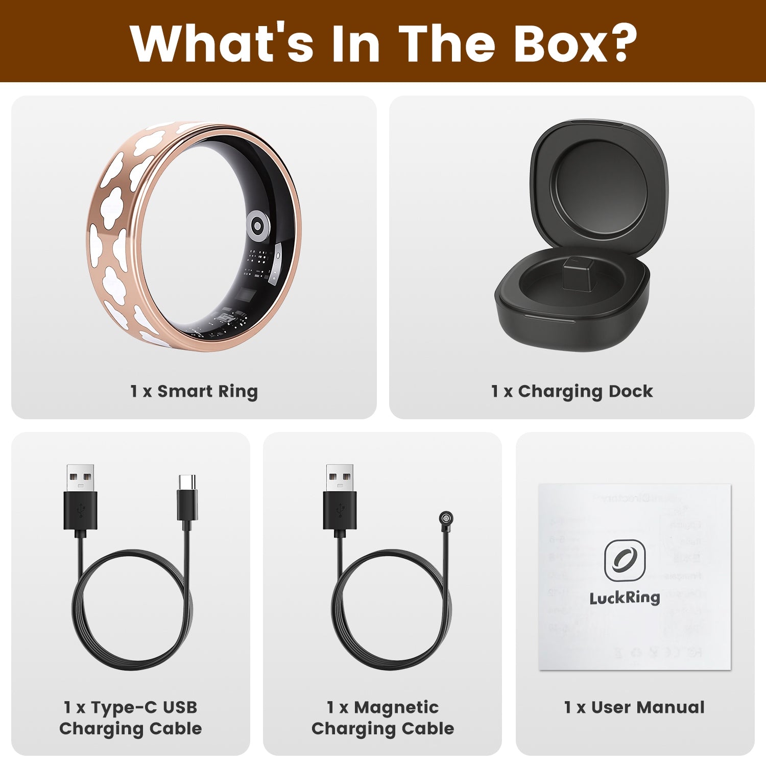 Elnamo Smart Ring, Health/Fitness/Sleep/Stress/HRV Tracker With Magnetic Charging Case, Compatible With IOS & Android (For Women & Men) (7-Day Battery) (Gold & White)